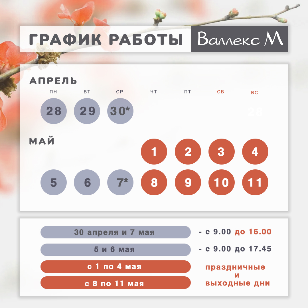 ГРАФИК РАБОТЫ НА МАЙСКИЕ ПРАЗДНИКИ
